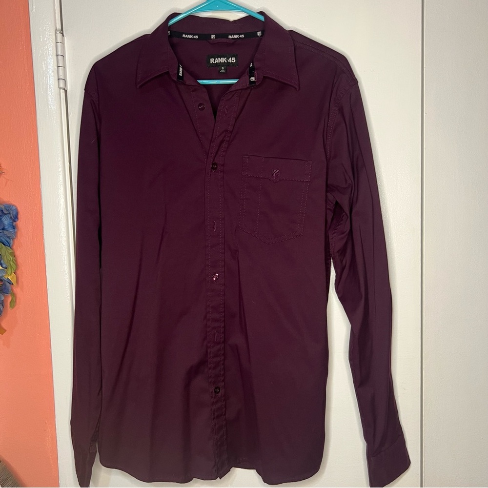 Rank 45 Burgundy Casual Button Down Shirt with Classic Collar